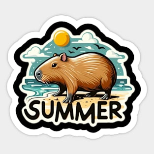 Cute summer capybara on the beach Sticker